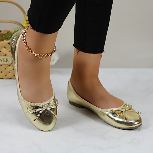 Women's Cushioned Insole Classic Bow Tie Ballerina Flat - Picture 4 of 10